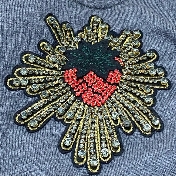 TORY BURCH Style 48123131 Wool Blend Knit Sweater with Rhinestones Patch Size M - Picture 5 of 11